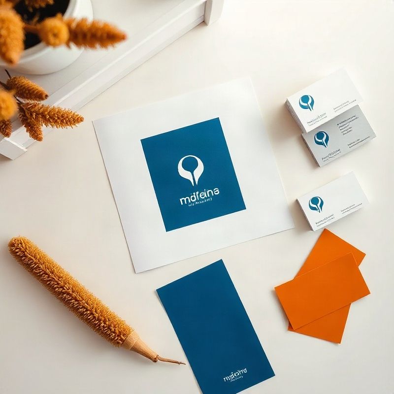 Brand identity flatlay with logo, colour swatches and business cards