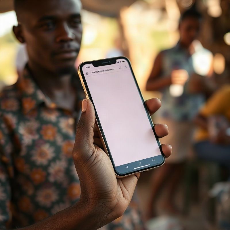 Kenyan business owner holding a smartphone showing a clean mobile website